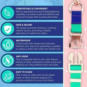 New Martingale Dog Collar-Waterproof, No-Pull-Blue & Turquoise,Gold Chain-Medium